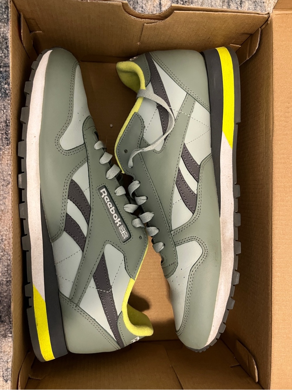Reebok Classic Men’s Olive Green and Yellow Sneakers